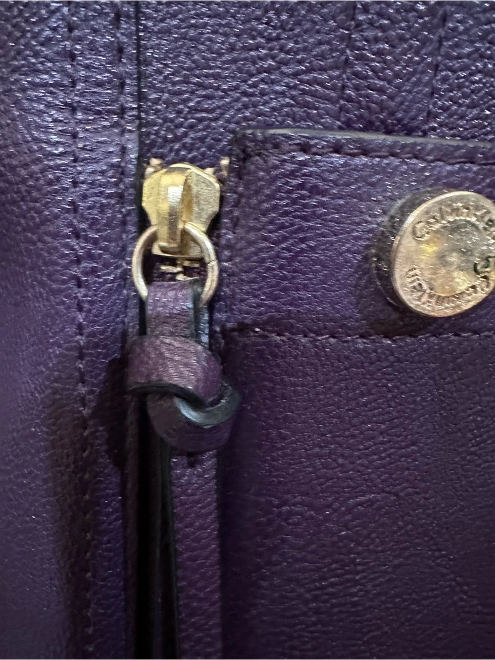 Calvin Klein Deep Purple Leather Tote with Gold Accents - Picture 3 of 15